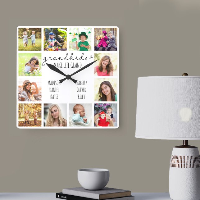 Reloj Cuadrado Los nietos hacen de la vida un gran presupuesto 12 (Grandparent photo gift from grandchildren)
