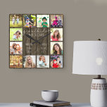 Reloj Cuadrado Los nietos hacen la gran cita de la vida 12 aparie<br><div class="desc">Reloj de fotos para abuelos con 12 de tus fotos favoritas. Crea tu propio collage de fotos de estilo de cuadrícula y agrega los nombres de los nietos (2 a 8 nombres se ven mejor). La cita dice "los nietos hacen la vida grandiosa" y se termina con un corazón de...</div>