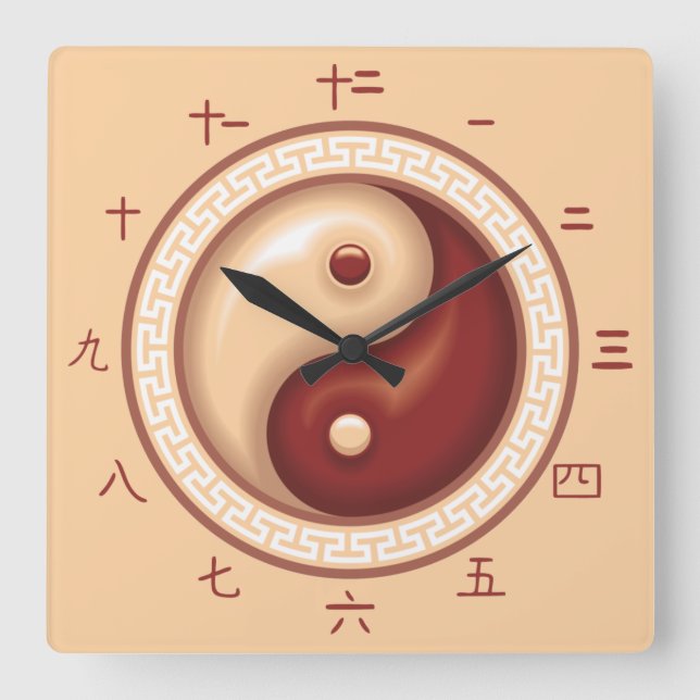Reloj Cuadrado Los números chinos de Yin y Yang (Anverso)