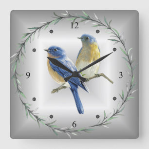 Reloj Cuadrado Los pájaros azules del &Yellow ponen verde Back~
