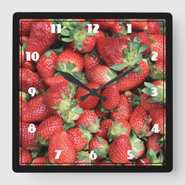 Reloj Cuadrado Lote de Fotografía de Fresas de Jugo Rojo (Anverso)