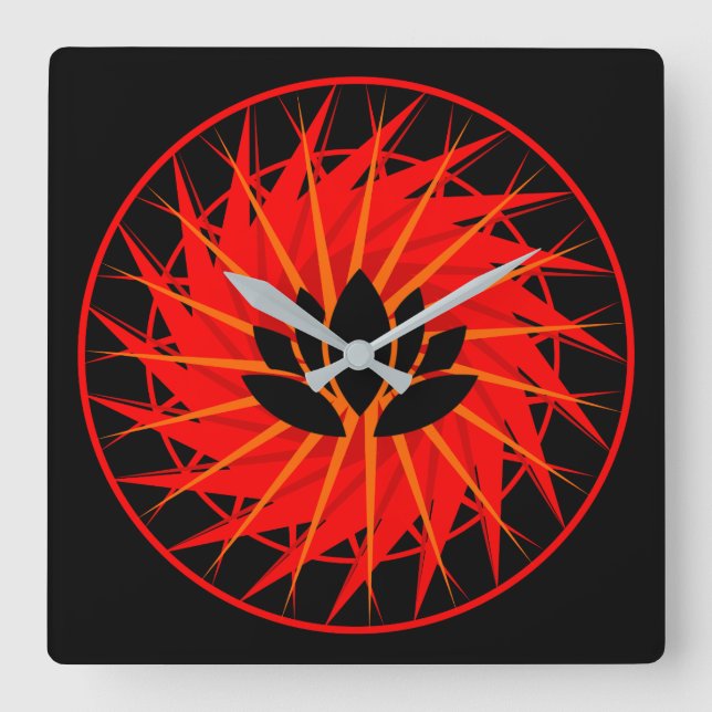 Reloj Cuadrado Loto gráfico rojo (Anverso)