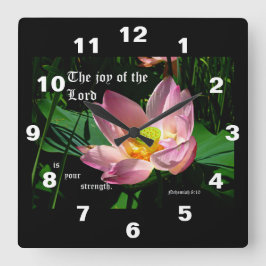 Reloj Cuadrado Lotus Blossom Nehemiah 8:10
