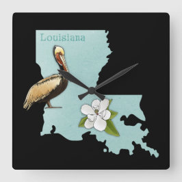 Reloj Cuadrado Louisiana Pelican State Map Wall Clock
