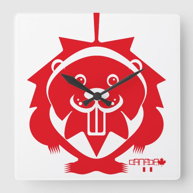 Reloj Cuadrado  LOVE Castor/ Maple Bandera Canada by Masanser (Anverso)