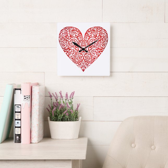 Reloj Cuadrado Love Doodle Heart Abstract Art, No 02 (Sala de lectura)