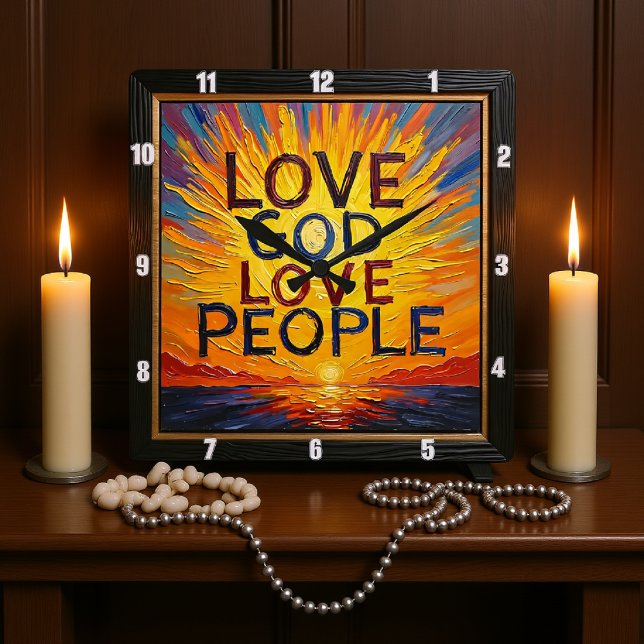 Reloj Cuadrado Love God Love People Sunset Art (Subido por el creador)