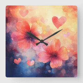 Reloj Cuadrado Love in Bloom – Romantic Square Floral Wall Clock