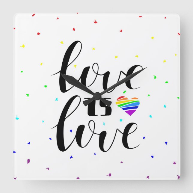 Reloj Cuadrado Love is Love | Rainbow Hearts (Anverso)