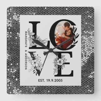 Reloj Cuadrado Love photo simple modern personalised gift silver