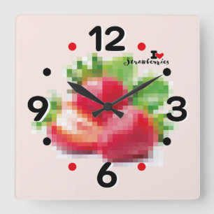 RELOJ CUADRADO LOVE PIXEL FRUIT BY MASANSER  STRAWBERRIES