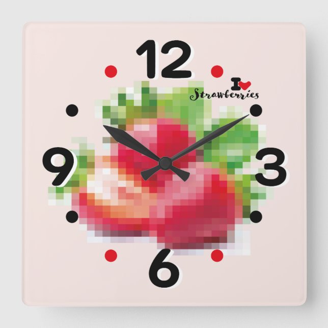 RELOJ CUADRADO LOVE PIXEL FRUIT BY MASANSER  STRAWBERRIES (Anverso)