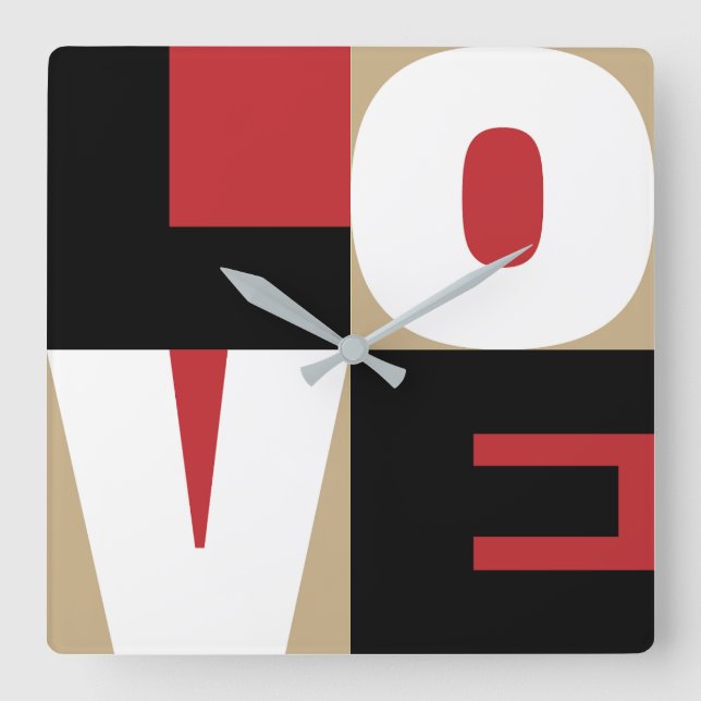 Reloj Cuadrado Love Red Black Gold Clean Letra Art Design (Anverso)