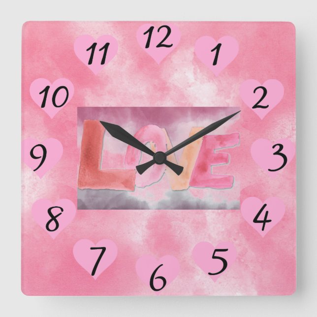 Reloj Cuadrado Love:WaterColor (Anverso)