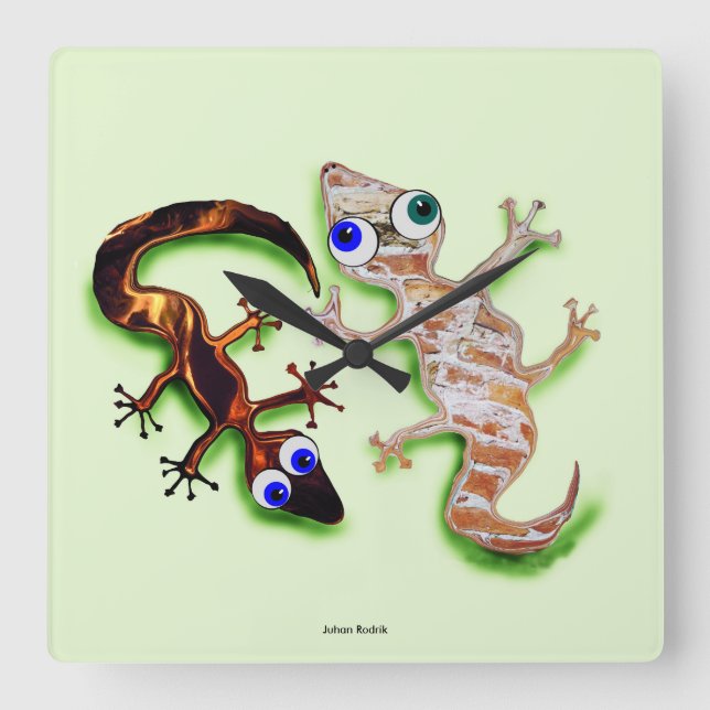 Reloj Cuadrado Lovely Gecko (Anverso)