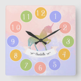 Reloj Cuadrado Lovely Unicorn Silhouette Filled with Glitter