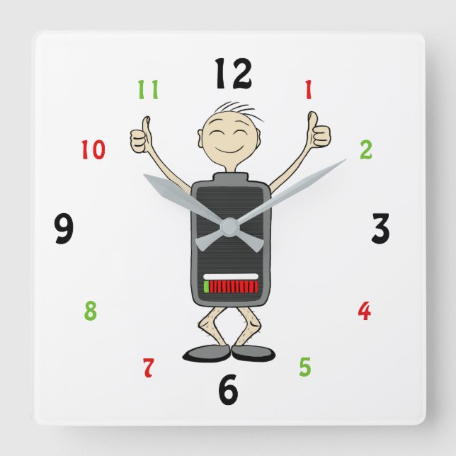 Reloj Cuadrado Low Battery, High Vibes – Funny Wall Clock (Anverso)