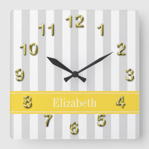 Reloj Cuadrado Lt Gray White Stripe Pineapple Name Monogram