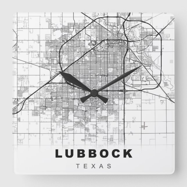 Reloj Cuadrado Lubbock Map (Anverso)