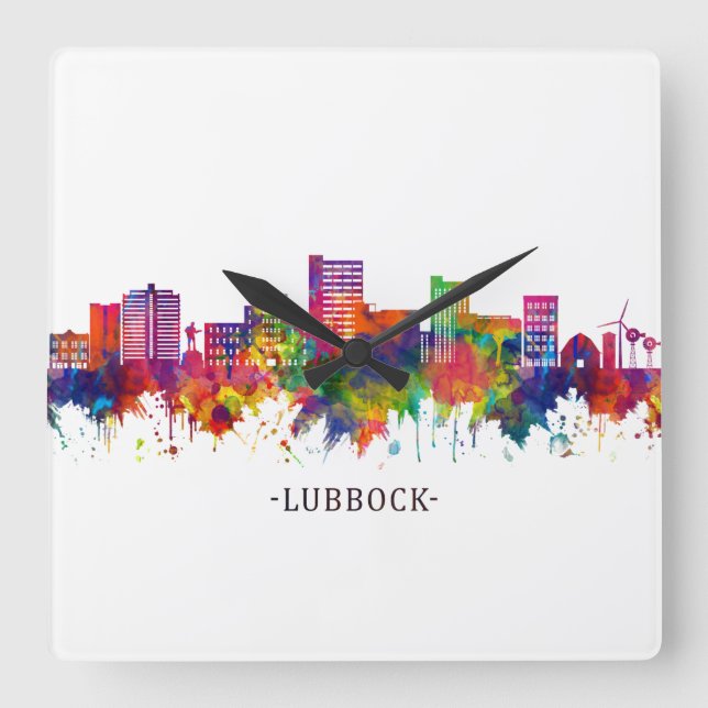 Reloj Cuadrado Lubbock Texas Skyline (Anverso)