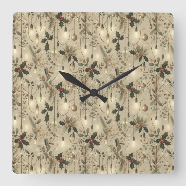 Reloj Cuadrado Luces de Hadas, Bosque Brillante (Anverso)