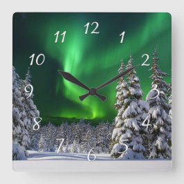 Reloj Cuadrado Luces del norte durante el invierno 