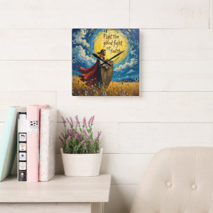 Reloj Cuadrado Luchar contra la buena lucha de la fe