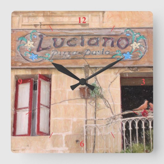 Reloj Cuadrado Luciano's Pizza (Anverso)