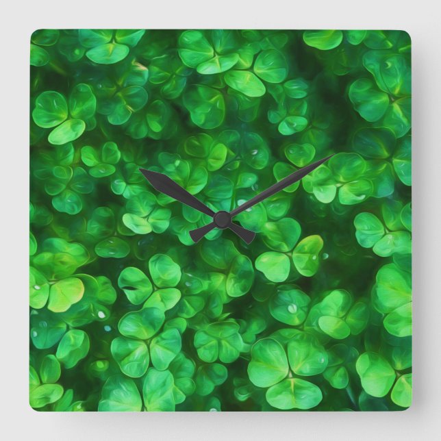 Reloj Cuadrado Lucky Celtic Irish Green Shamrock (Anverso)