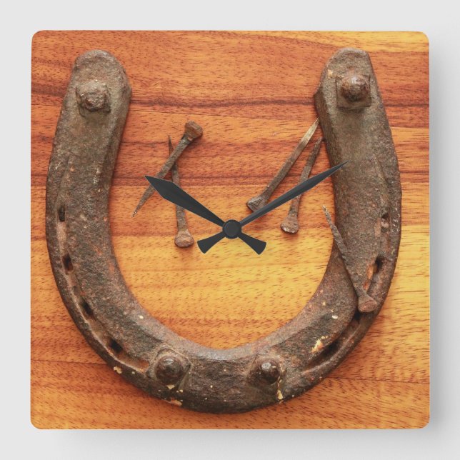 Reloj Cuadrado Lucky Horseshoe with Nails (Anverso)
