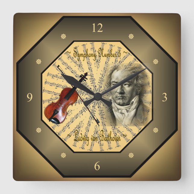 Reloj Cuadrado Ludwig van Beethoven ~ Compositor alemán ~ Pianist (Anverso)