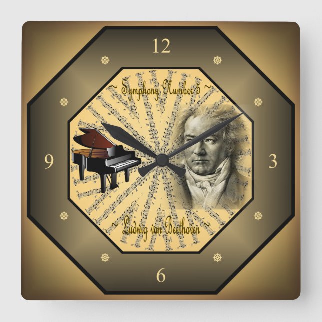 Reloj Cuadrado Ludwig van Beethoven ~ Compositor alemán ~ Pianist (Anverso)