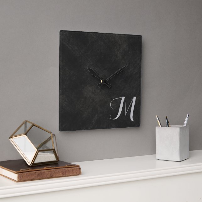 Reloj Cuadrado Lujoso Monograma de Lime Oscuro (Oficina)