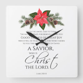 Reloj Cuadrado Luke 2:10-11 Good Tidings Poinsettia Navidades