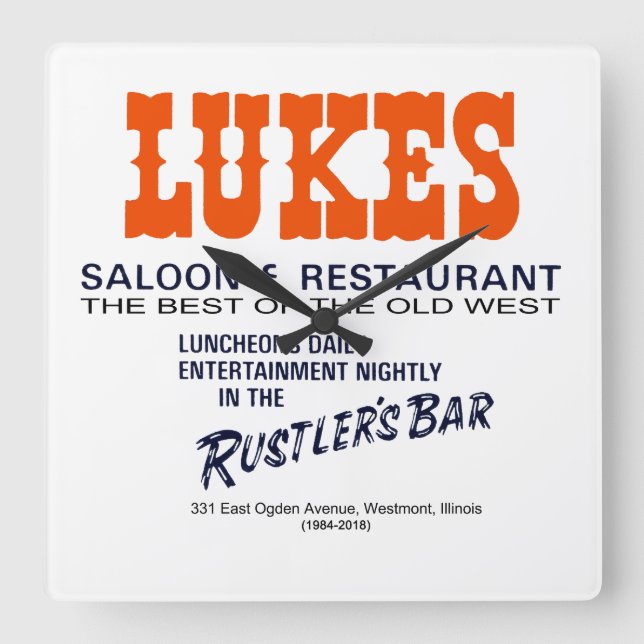Reloj Cuadrado Lukes Saloon and Restaurant, Westmont, IL (Anverso)