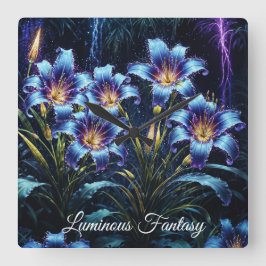 Reloj Cuadrado Luminosas lirios azules noche vibrante fantasía fl