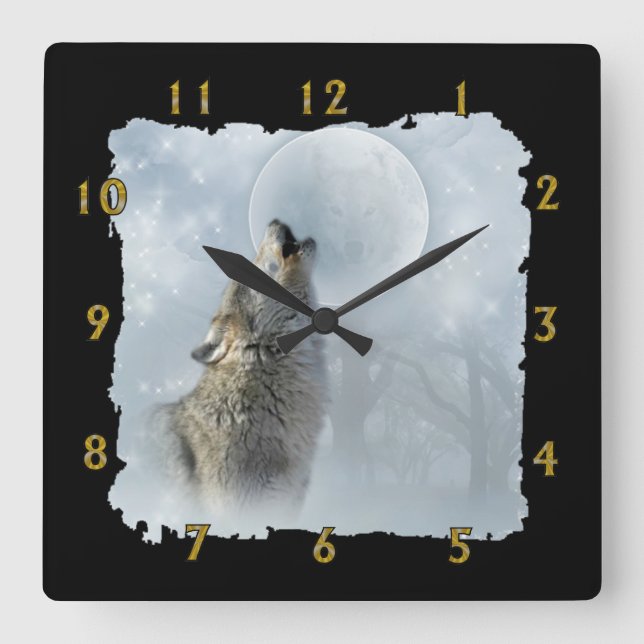 Reloj Cuadrado Luna azul del lobo (Anverso)