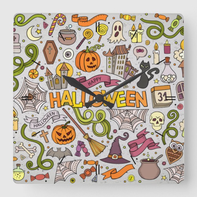 Reloj Cuadrado Luna de Halloween obsesionada con el Bloque de Par (Anverso)