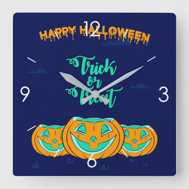 Reloj Cuadrado Luna de Halloween obsesionada con el Bloque de Par (Anverso)