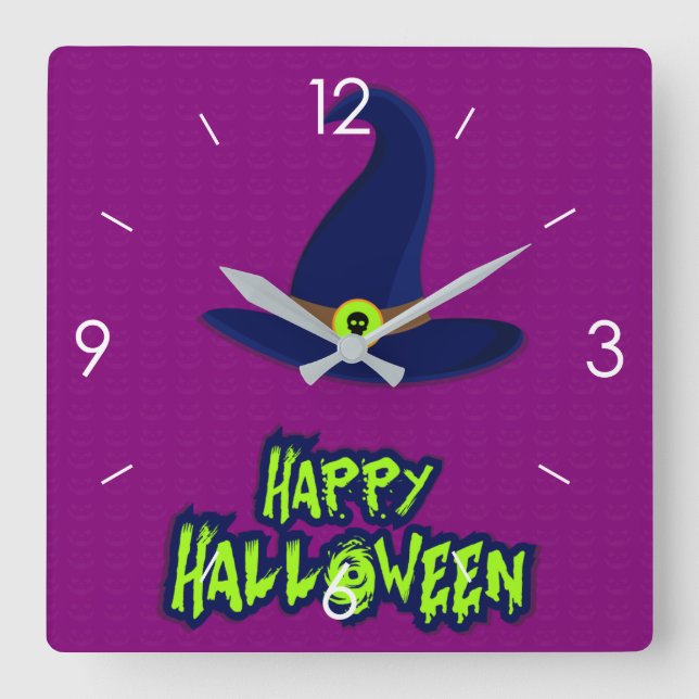 Reloj Cuadrado Luna de Halloween obsesionada con el Bloque de Par (Anverso)