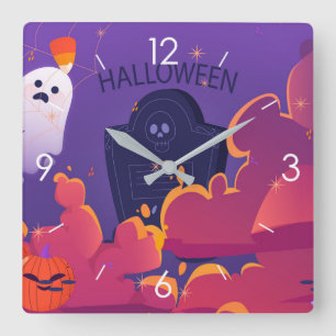 Reloj Cuadrado Luna de Halloween obsesionada con el Bloque de Par