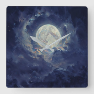 Reloj Cuadrado Luna - Diseño de Arte Etéreo