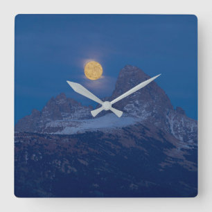 Reloj Cuadrado Luna Llena Creciente   Grand Teton Driggs, Idaho