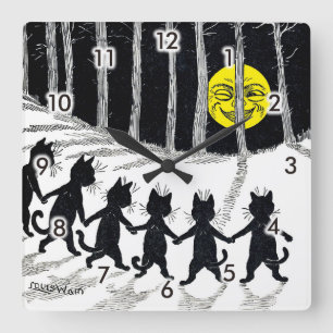 Reloj Cuadrado Luna llena y gatos, Louis Wain