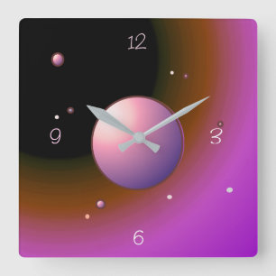 Reloj Cuadrado Luna rosa mística con planetas >Reloj de pared