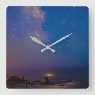 Reloj Cuadrado Lunar Eclipse & Milky Way | Bandon Beach, Oregon