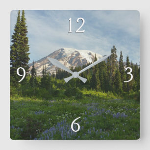 Reloj Cuadrado Luz de la Mañana del Monte Rainier