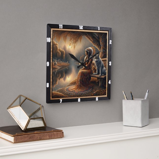 Reloj Cuadrado Luz nativa: Canción matutina de montaña (Oficina)