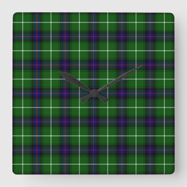 Reloj Cuadrado MacDonald tartan green blue plaid (Anverso)