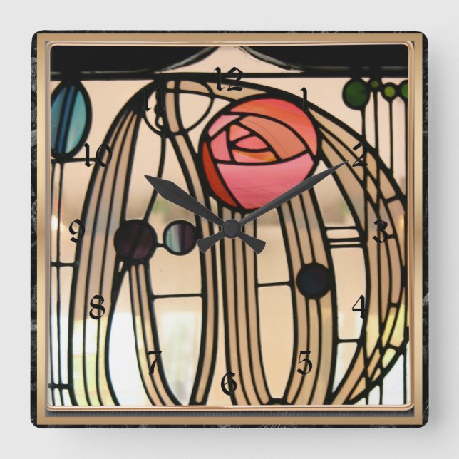 Reloj Cuadrado Mackintosh - Ventana De Vidrio Manchado, The Hill  (Anverso)